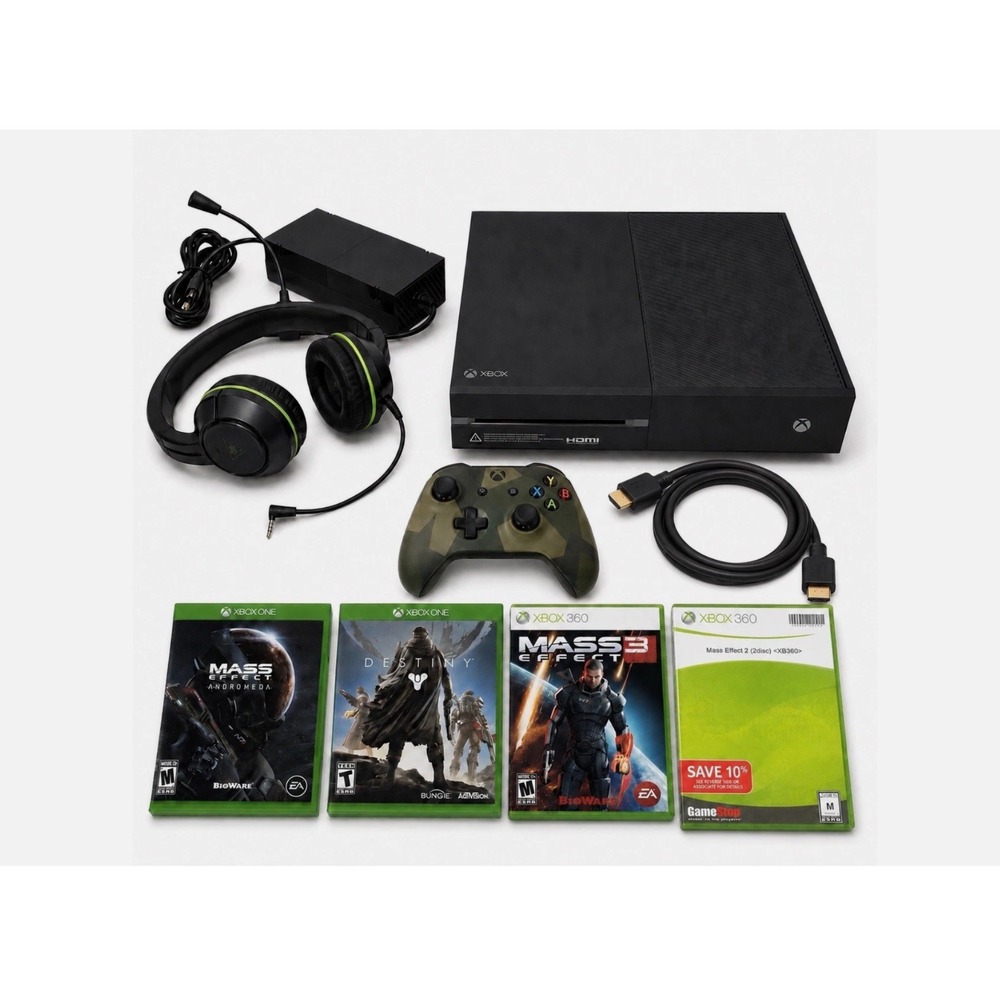Microsoft Xbox One w 1 Controller, 4 Games, Headset, Power & HDMI Cords (TESTED)